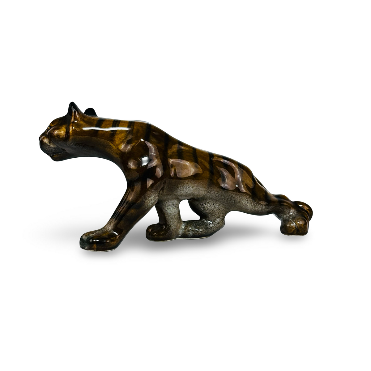 Vintage Tigerfigur aus Keramik – Seitenansicht links