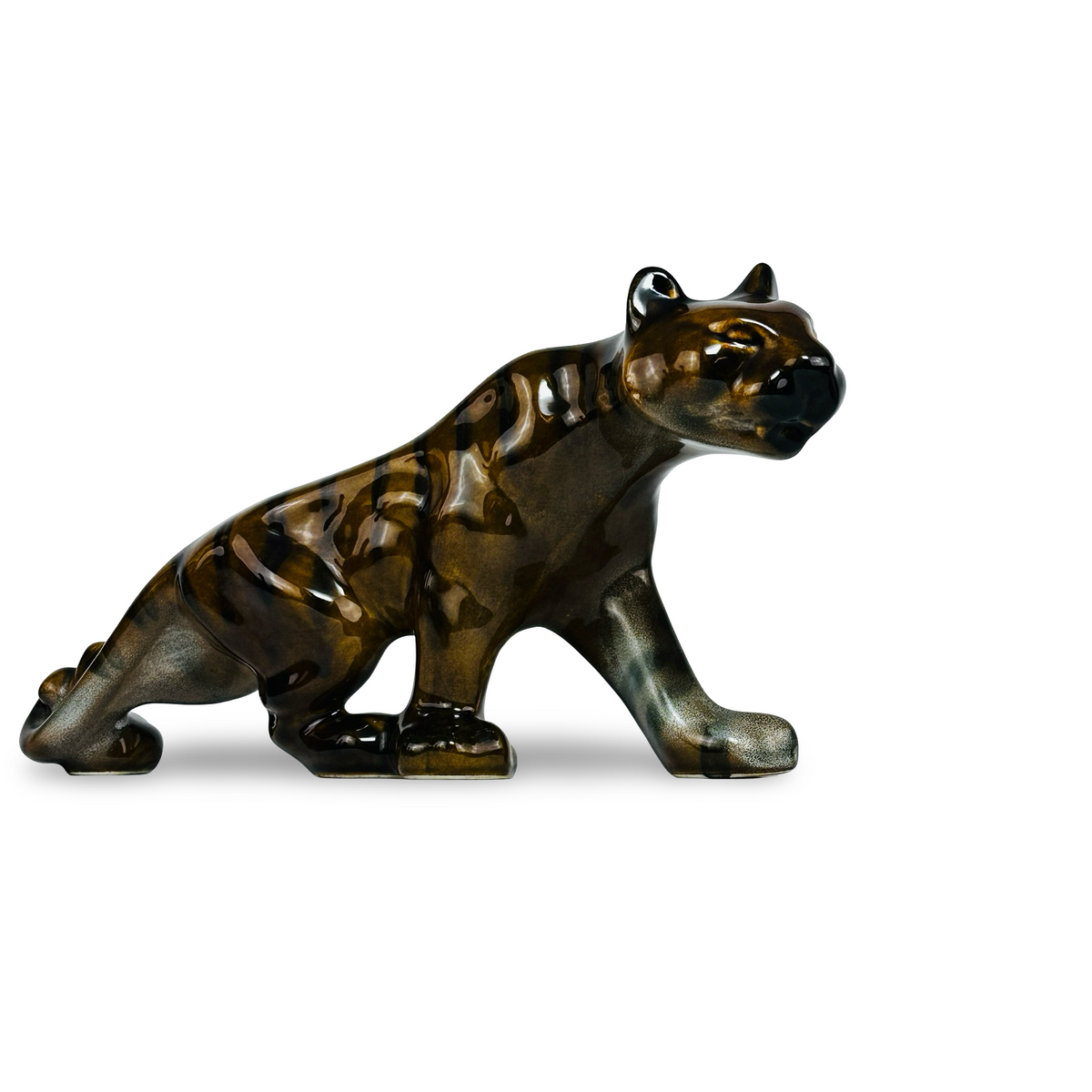 Mid-Century Keramik Tiger – Seitenansicht mit erhobenem Kopf