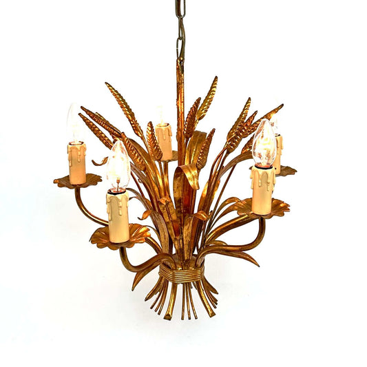 Hans Kögl Gold farbener Kronleuchter Ähren Weizen 70er