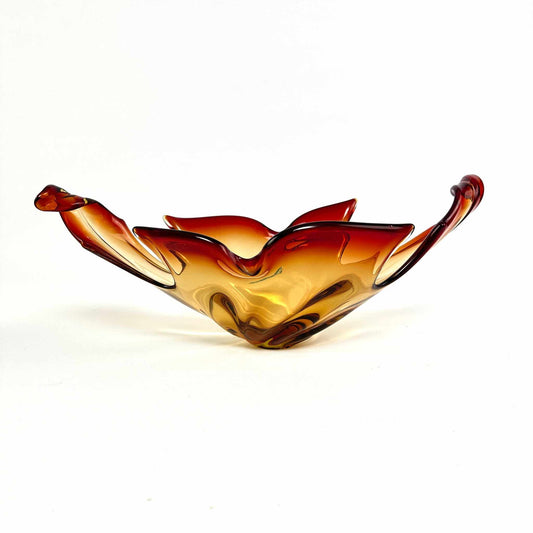 Große schöne Feuer Murano Glas Schale aus den 1960er Jahren mit lebendigen Farben und originalem Label