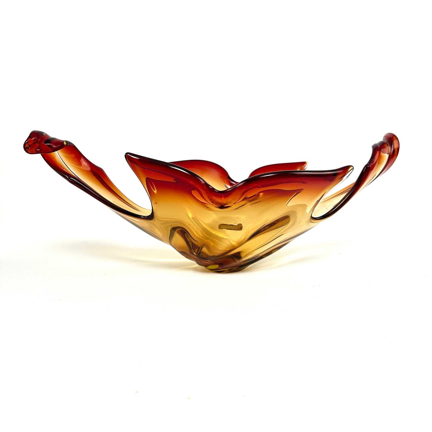 Große schöne Murano Glas Schale mit Feuermotiv aus den 1960er Jahren, makellos, 50 cm breit