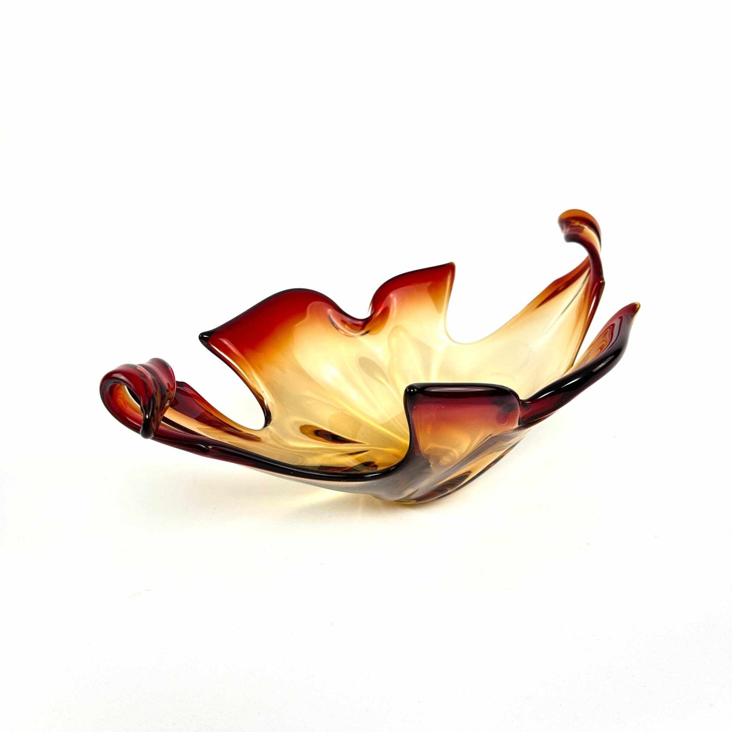 Große farbenfrohe Murano Glas Schale aus den 1960er Jahren mit feurigem Design
