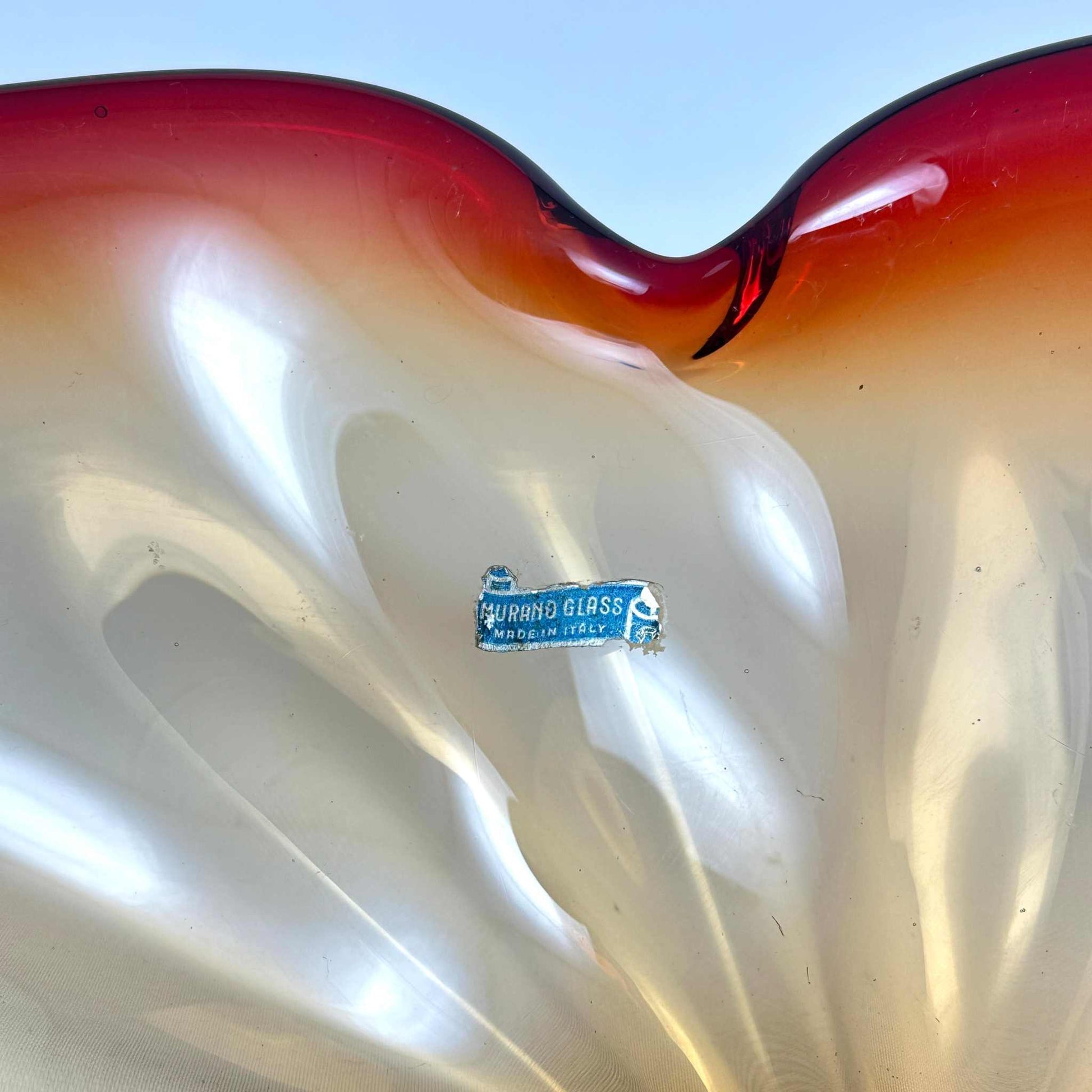 Große feuerrote Murano Glasschale aus Italien 1960er, makellos und farbintensiv