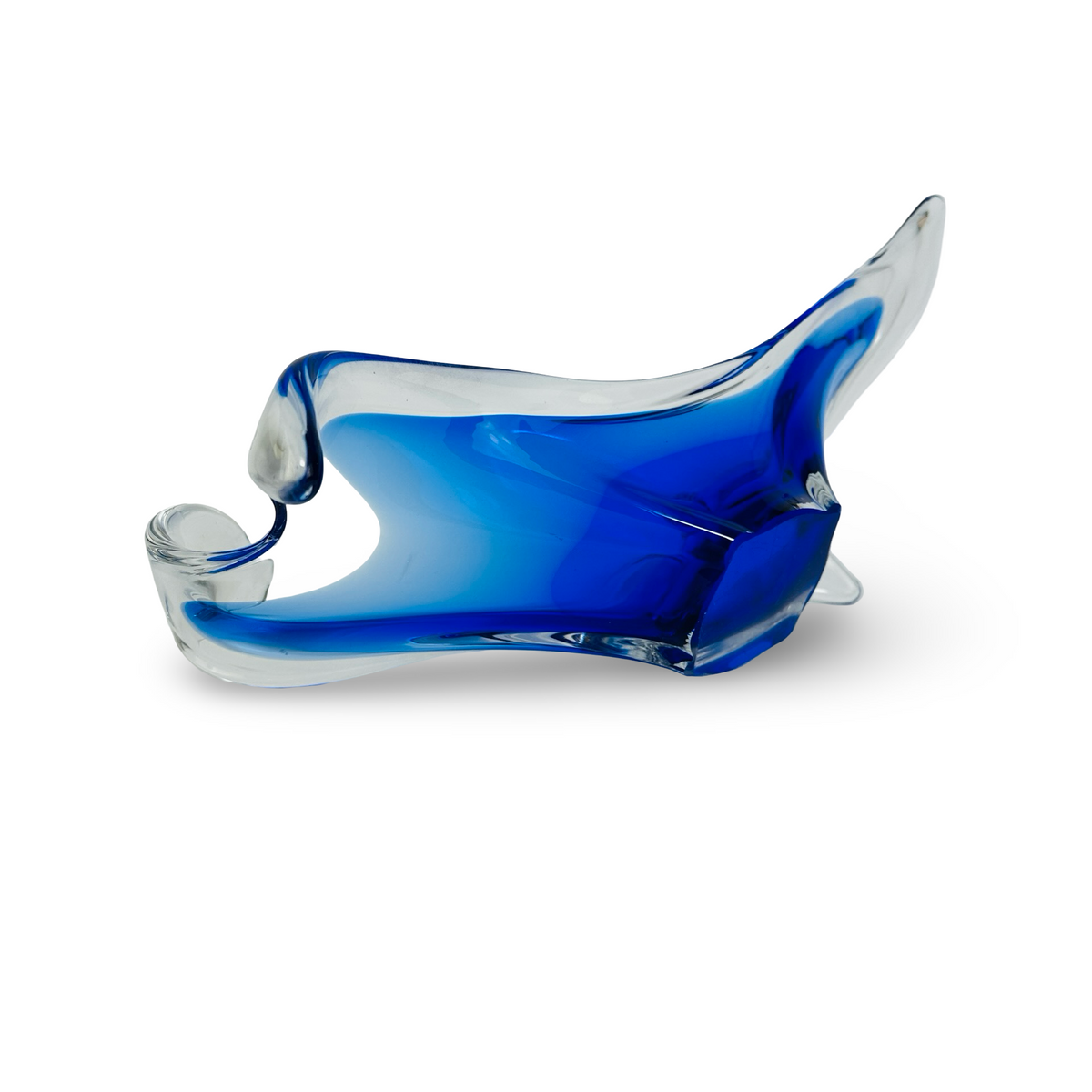 Murano Schale schräg von oben, Blauverlauf vom Boden bis zu den klaren Rändern