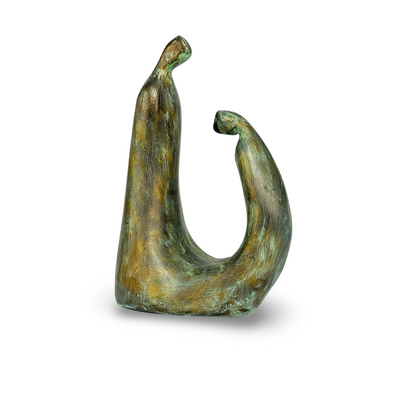 Sculpture en céramique signée, deux figures abstraites, glaçure patine bronze