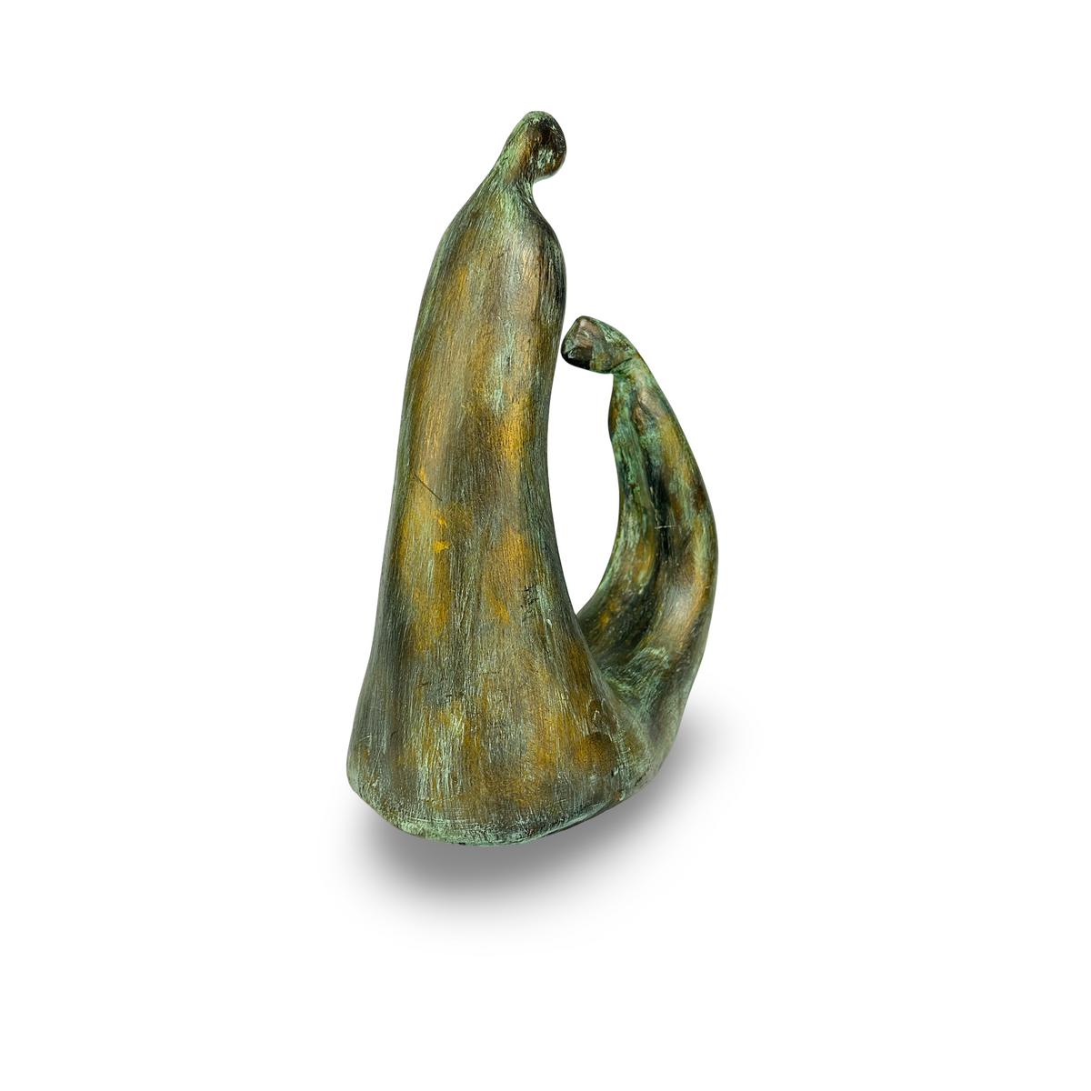 Sculpture en céramique signée, deux figures abstraites, glaçure patine bronze