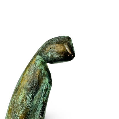 Sculpture en céramique signée, deux figures abstraites, glaçure patine bronze