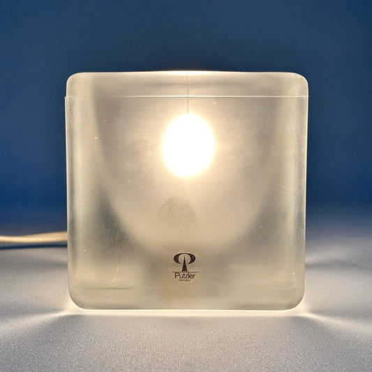 Ice Cube Glas Tischleuchte von Peill & Putzler 1970er mattiertes Glas quadratisch