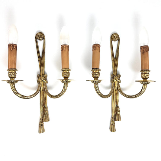 Paar französische Messing Wandleuchten 1960er Jahre, schwere vintage Wandlampen mit E14 Fassung, 38 cm hoch, hochwertig verarbeitet