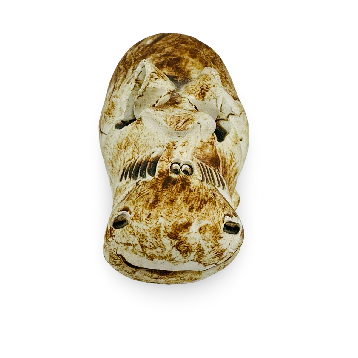 Kleines Keramik-Nilpferd von oben mit Ohren, Augen und Hautfalten