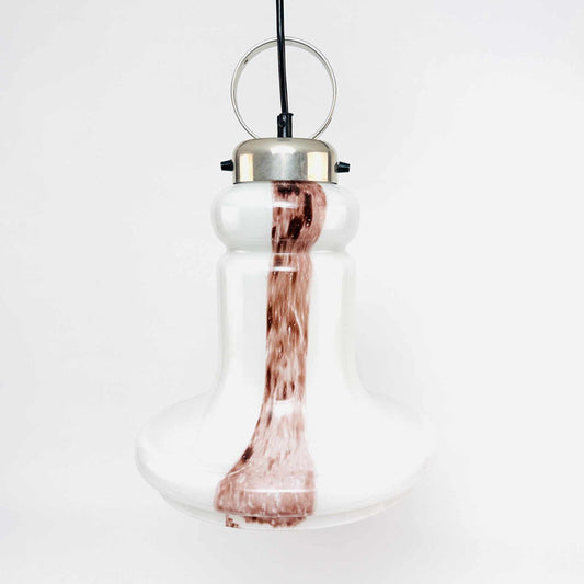 70er Jahre Hänge Leuchte aus Glas und Chrom mit 28 cm Durchmesser und 65 cm Gesamthöhe