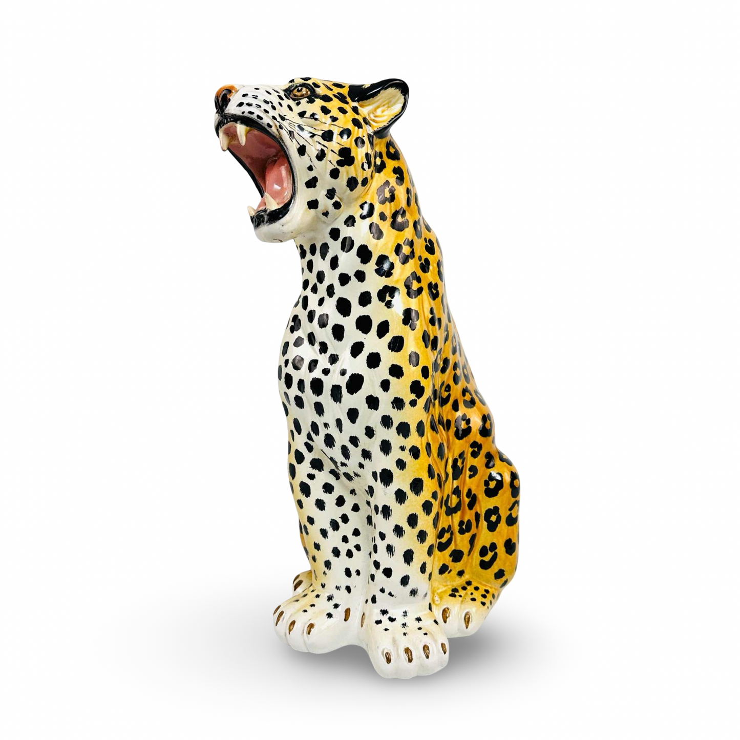 Leopard aus Keramik Italien 1960er elegant handbemalt signiert