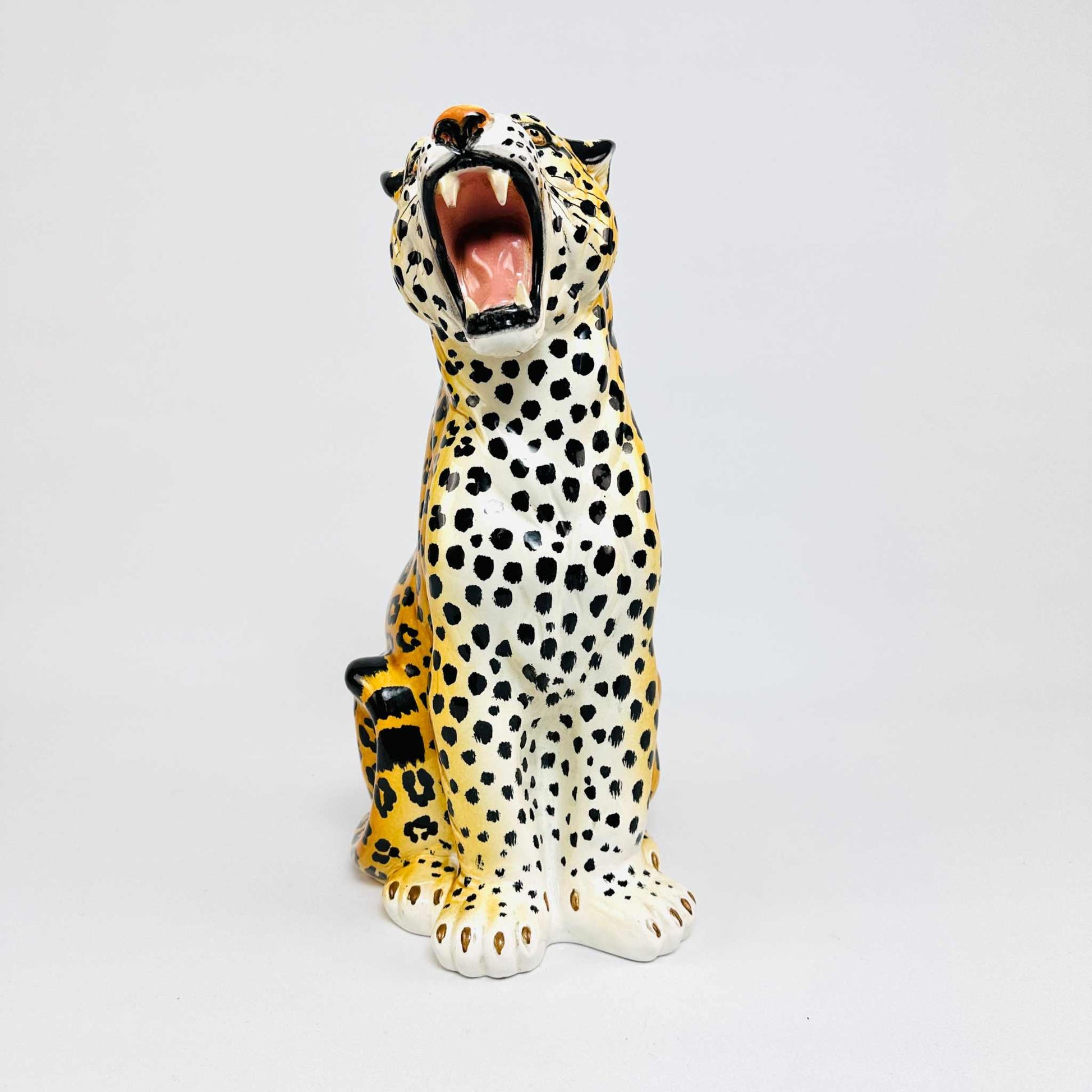 Keramik Leopard aus Italien 1960er Jahre, handbemalt und signiert