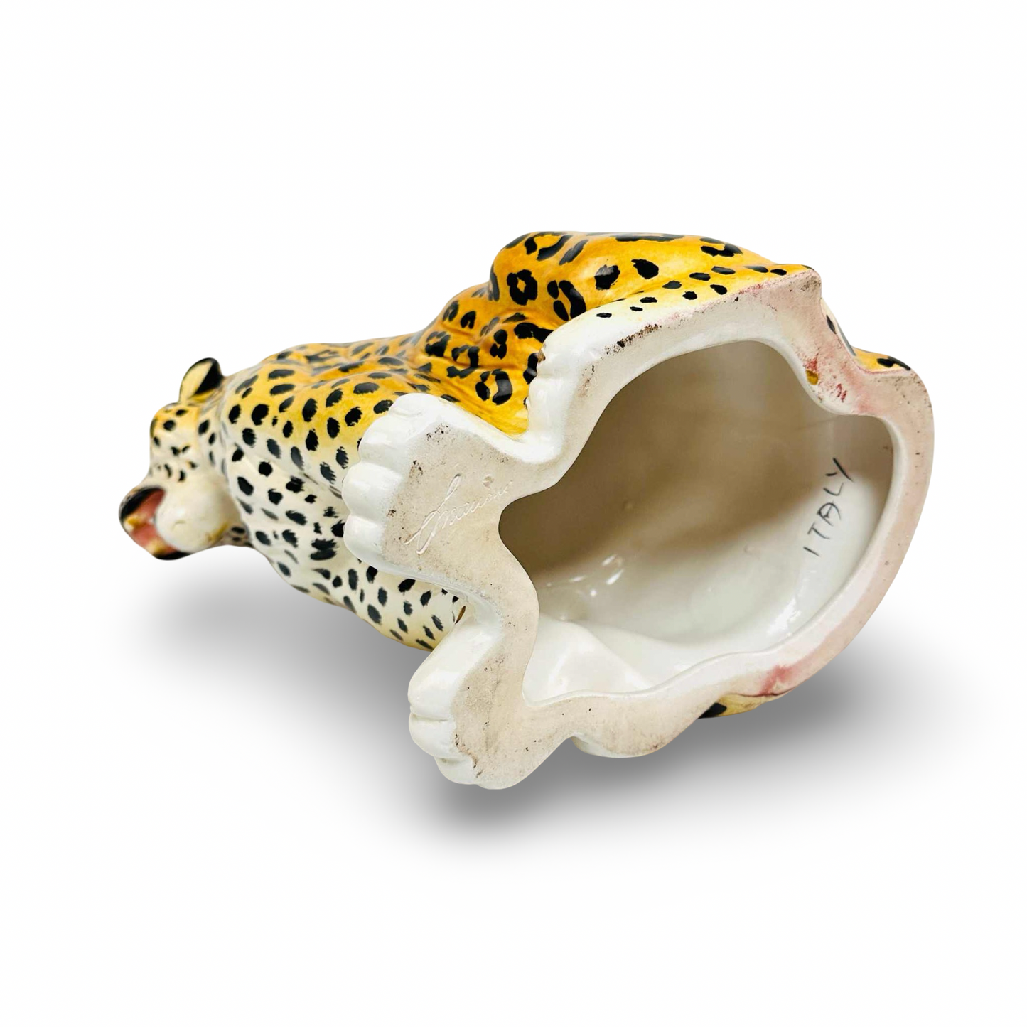 Keramischer Leopard aus Italien der 1960er Jahre, signiert, mit stilisierten Rosetten und eleganter Form