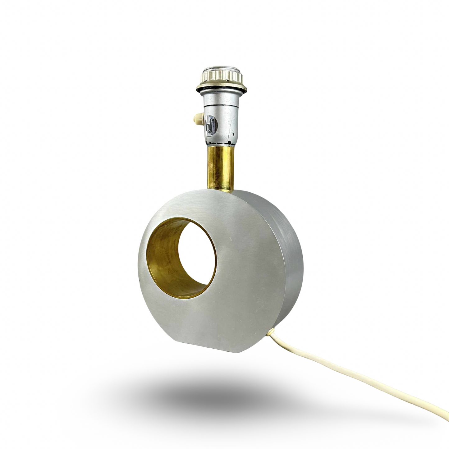 Giovanni Banci mid-century aluminium and brass table lamp from 1970s Italy with E27 socket and snake-patterned shade