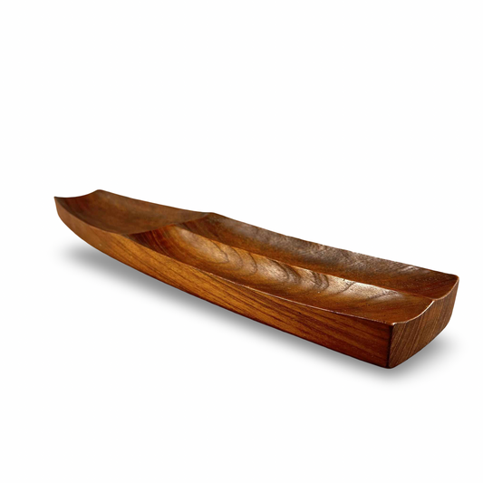 Stig Sandqvist Teak Schale Vemdalen Dänemark 1960er vintage Holzschale länglich signiert