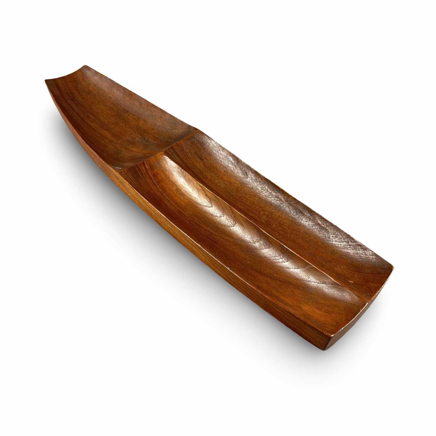 Stig Sandqvist Teak Schale Vemdalen Dänemark 1960er signiert SS Vintage Utensilo schmal
