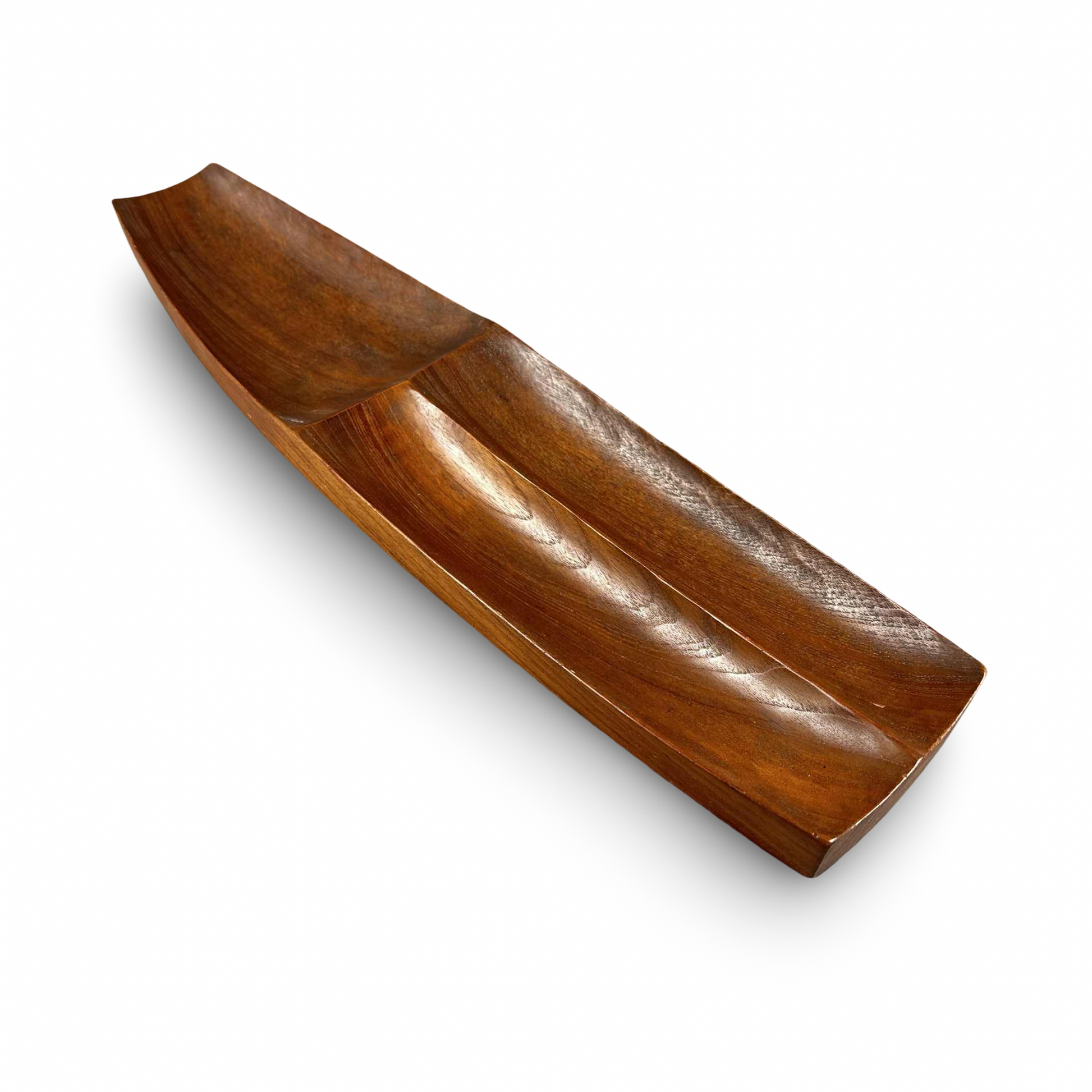Stig Sandqvist Teak Schale Vemdalen Dänemark 1960er signiert SS Vintage Utensilo schmal