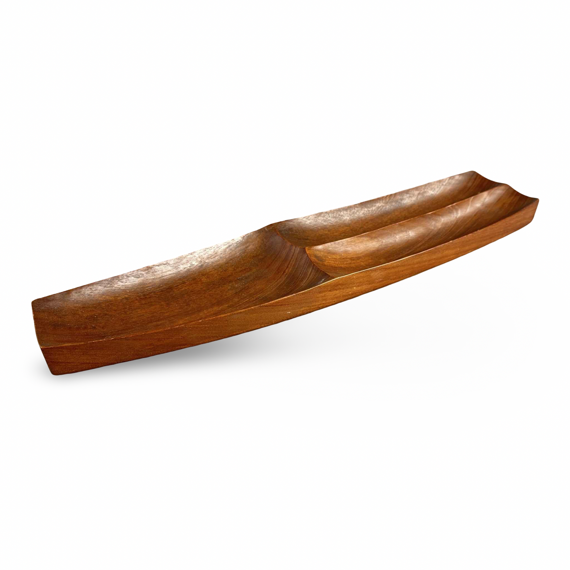 Stig Sandqvist Teak Schale Vemdalen Dänemark 1960er vintage Utensilo aus Teakholz lang und signiert mit SS