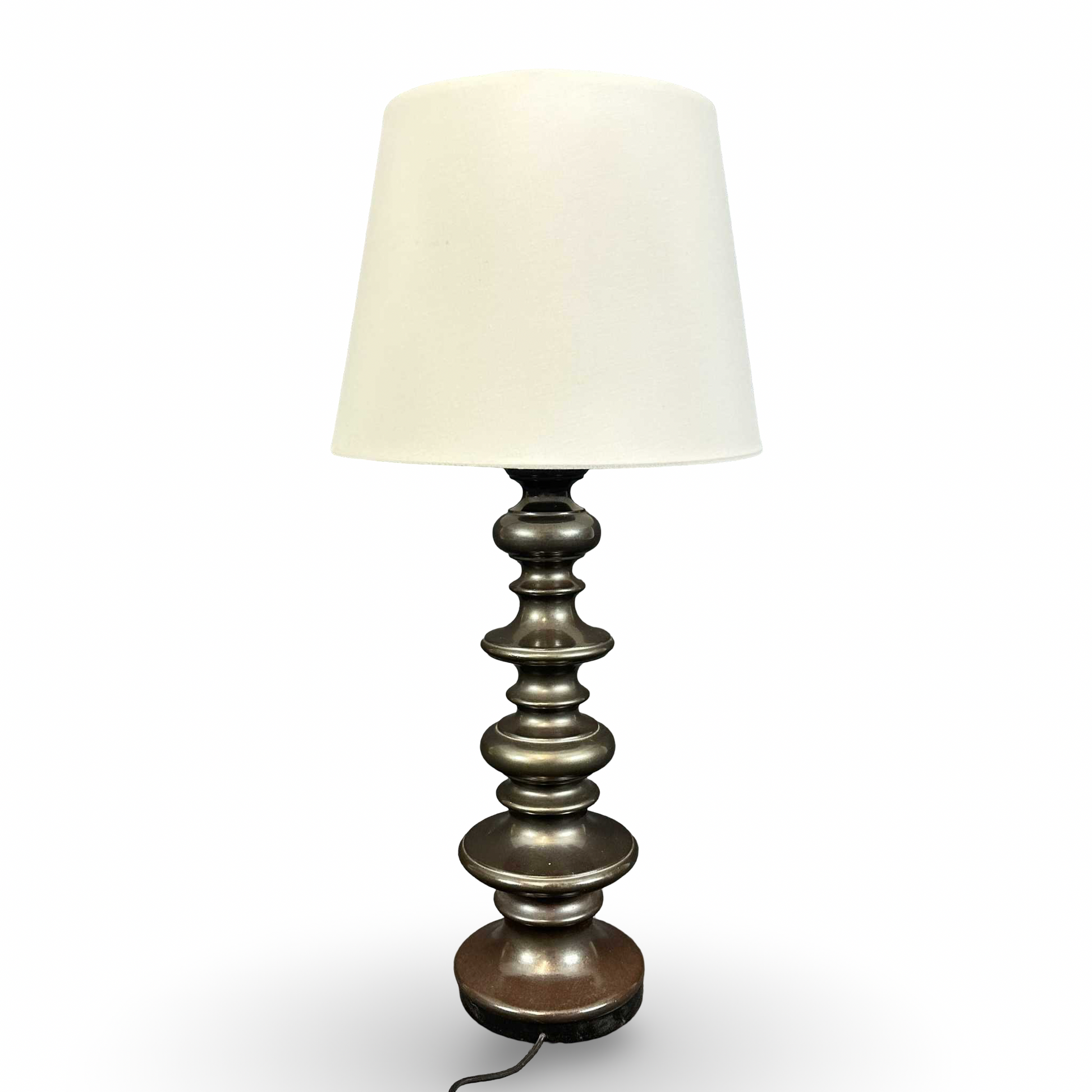 Braune Keramik Tischleuchte 1970er Design mit warmem Licht und organischer Oberfläche
