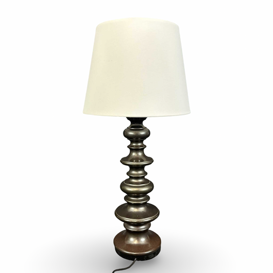 Braune Keramik Tischleuchte 1970er Design mit warmem Licht und organischer Oberfläche