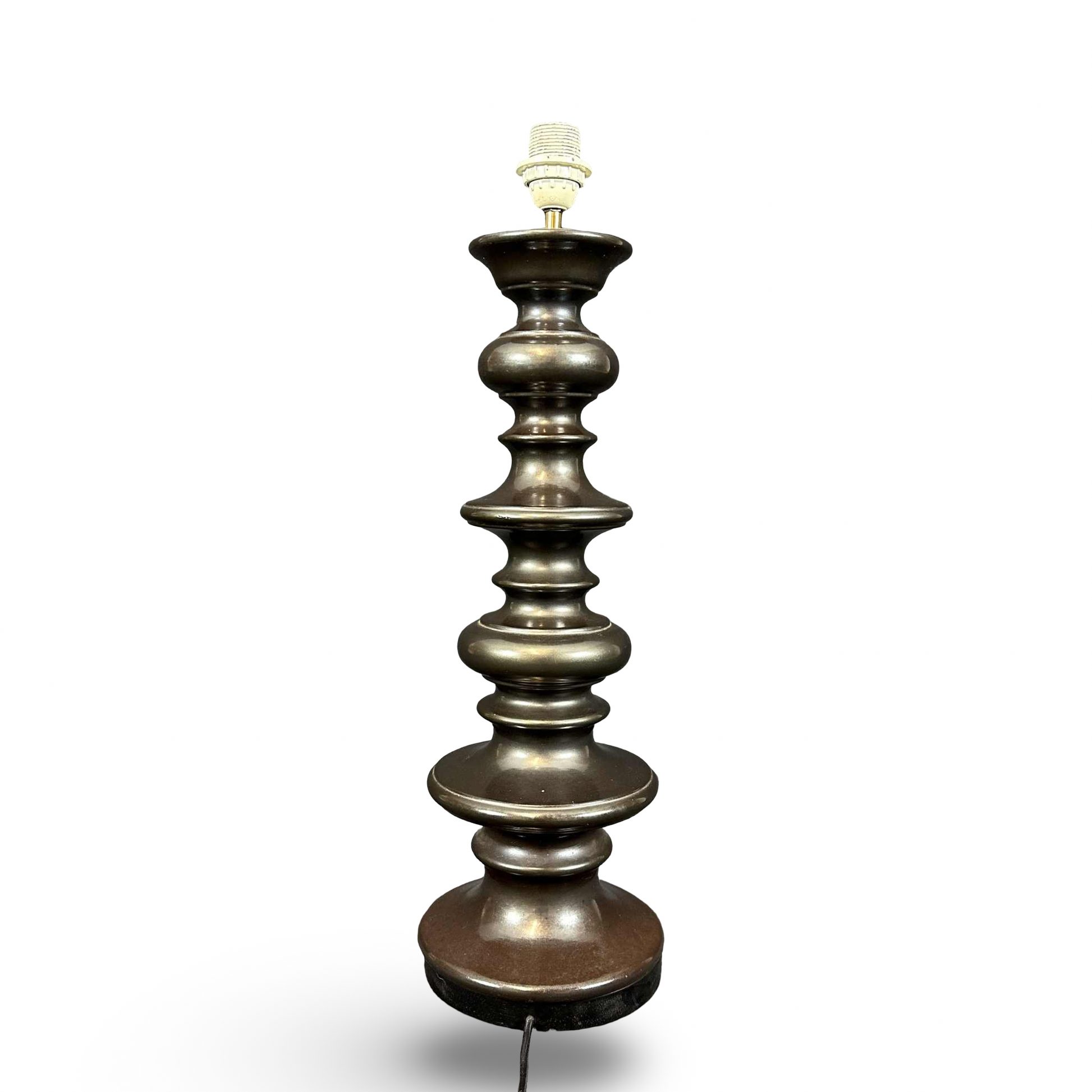 Braune Keramik Tischleuchte 1970er Design mit warmem Licht und organischer Oberfläche