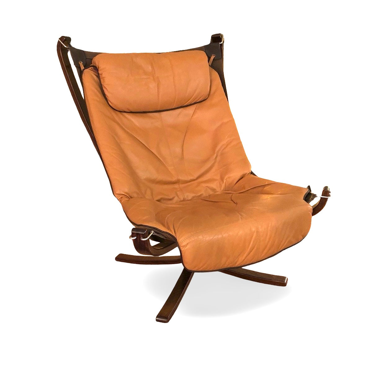 Sigurd Resell Falcon Lounge Chair 1960s Norway cognac brown leather comfortable upholstery