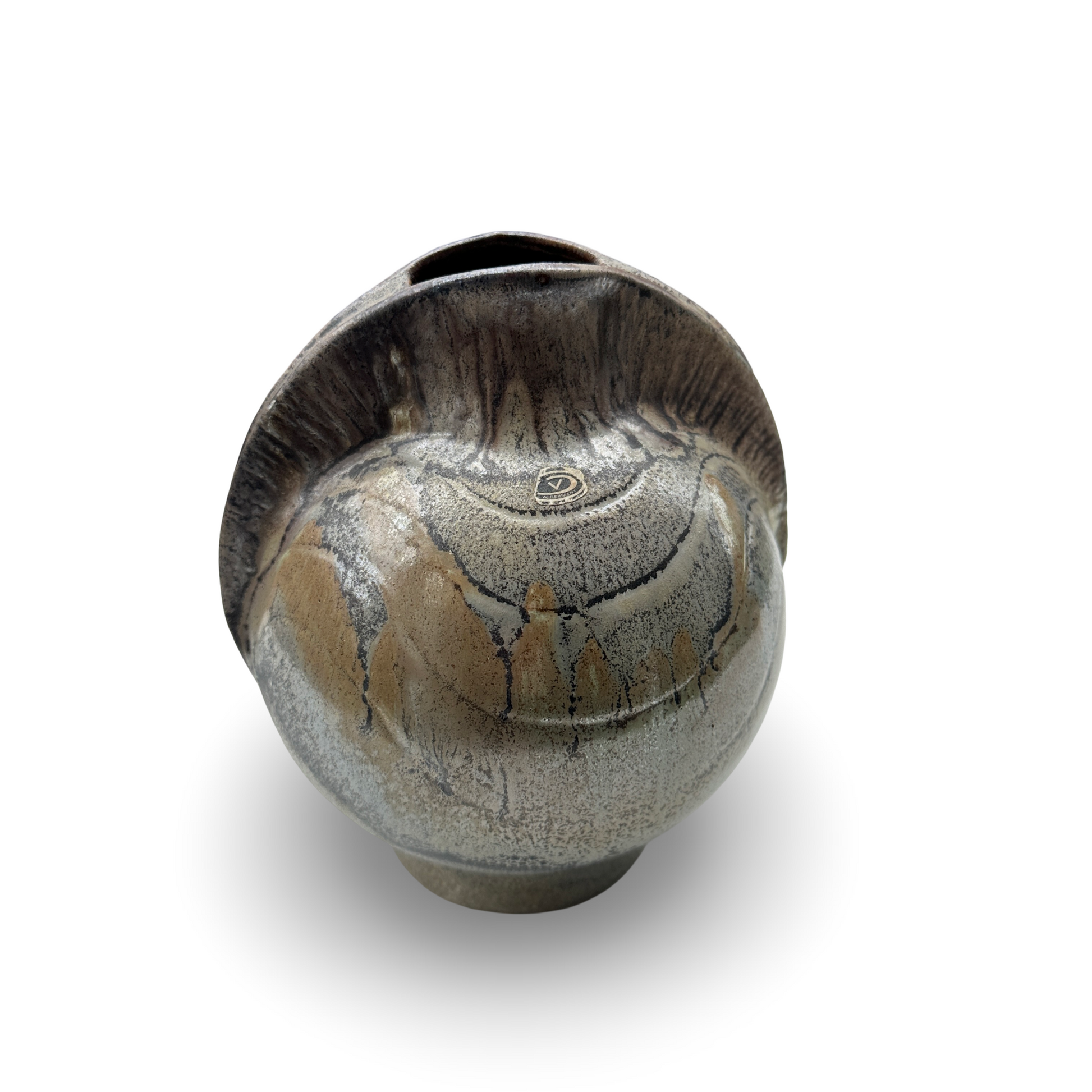 Fritz van Daalen Studioeramik Vase aus den 1960er Jahren, Höhe 16,5 cm, Breite 14,5 cm, Tiefe 14 cm, sehr guter Zustand