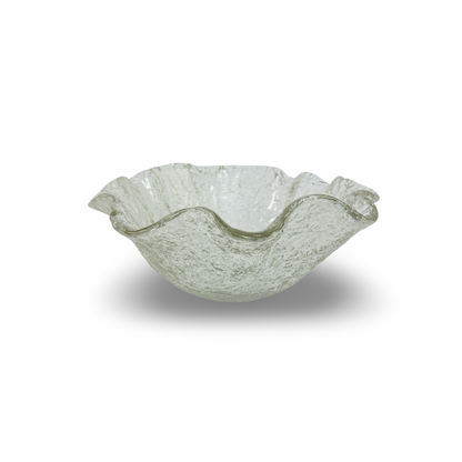Vorderansicht der klaren Isglas-Schale von Uno Westerberg für Pukebergs Glasbruk aus Schweden der 1960er
