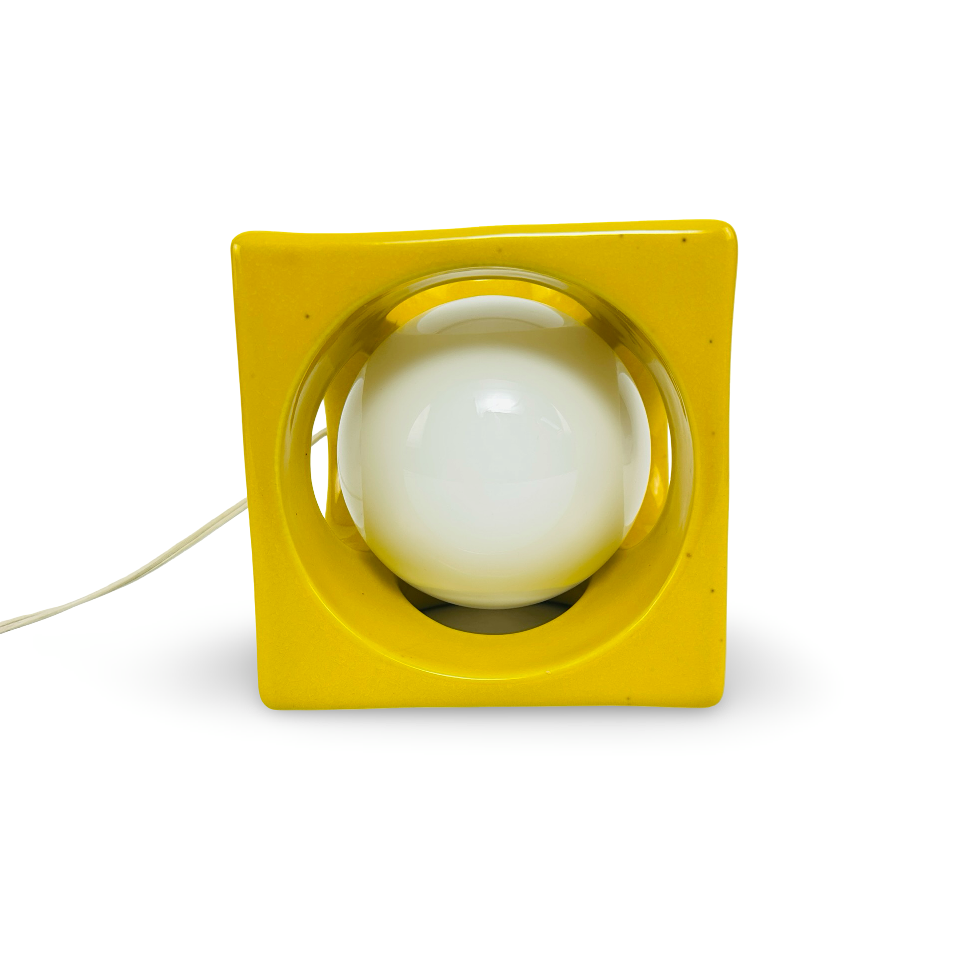 Gelbe Würfel Keramik Tischlampe im Vintage-Stil der 60er/70er Jahre