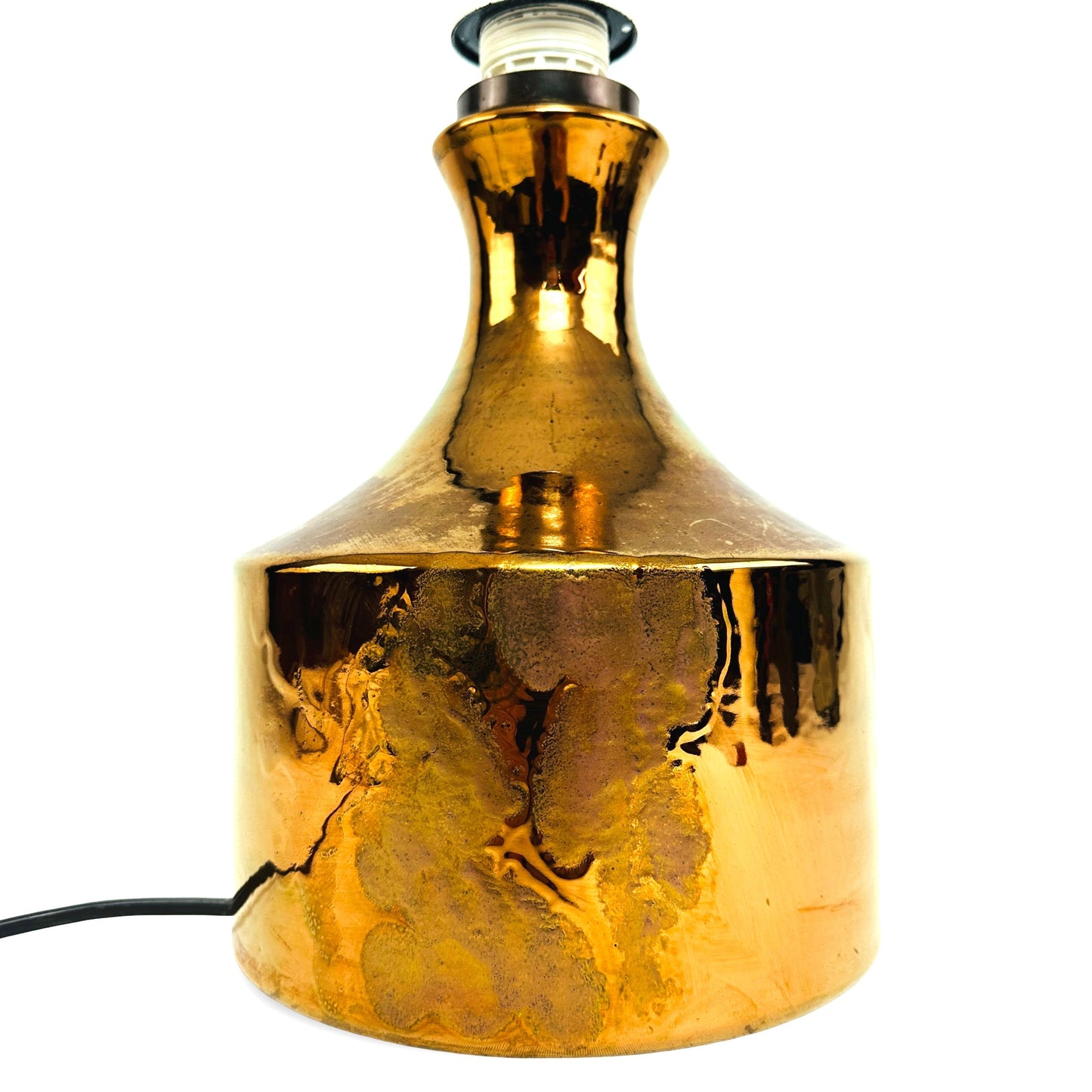 Goldene Keramik Tischleuchte Aldo Londi für Bitossi mit Goldlüster-Craquelé, Italien 1970er Jahre