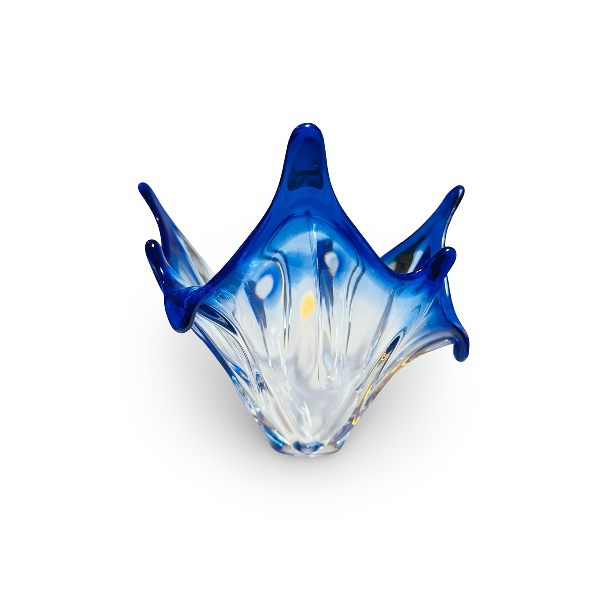 Murano Schale, Farbverlauf von Klarglas zu Kobaltblau, Seitenansicht