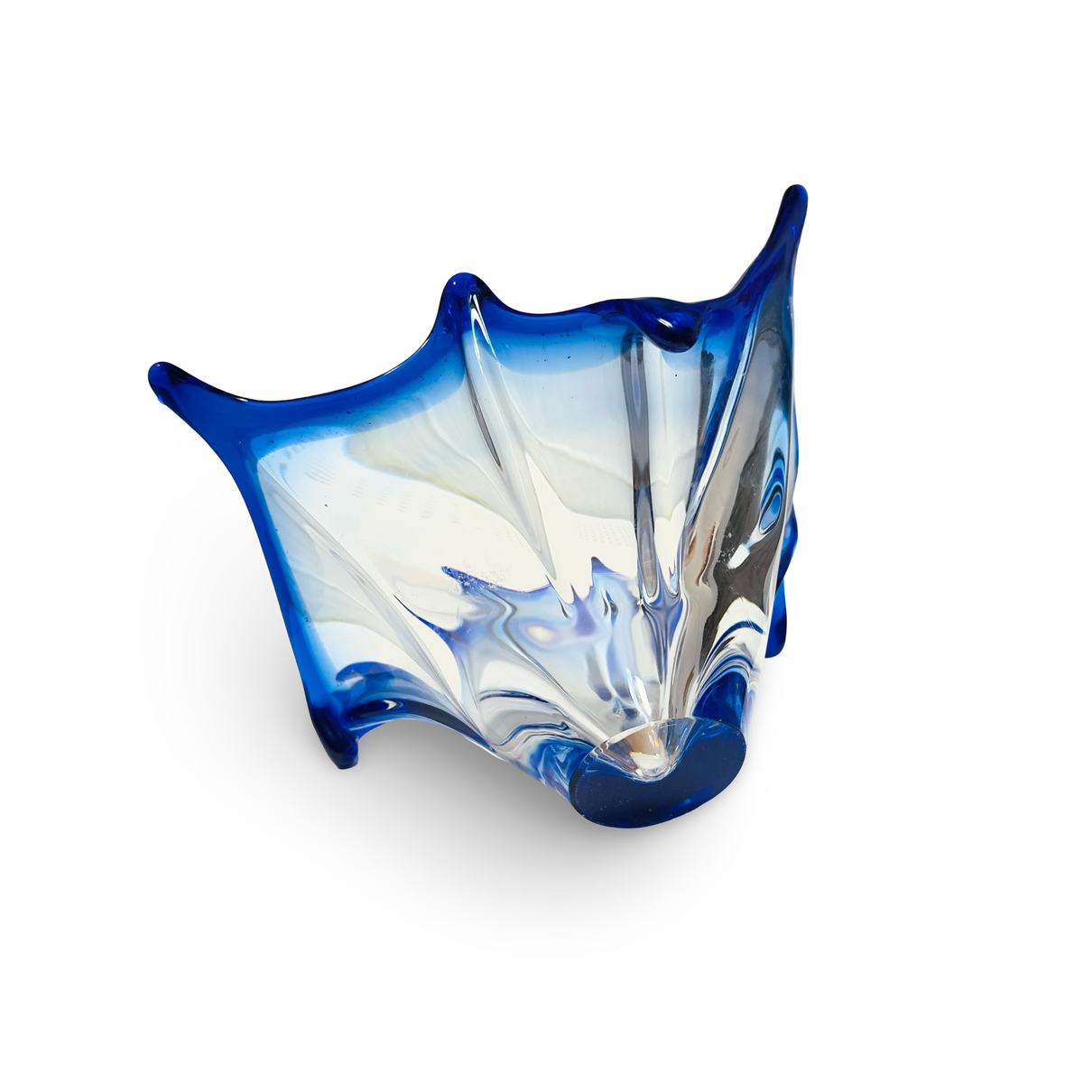 Murano Glasschale Kobaltblau und Klar, Detail des massiven Standfußes