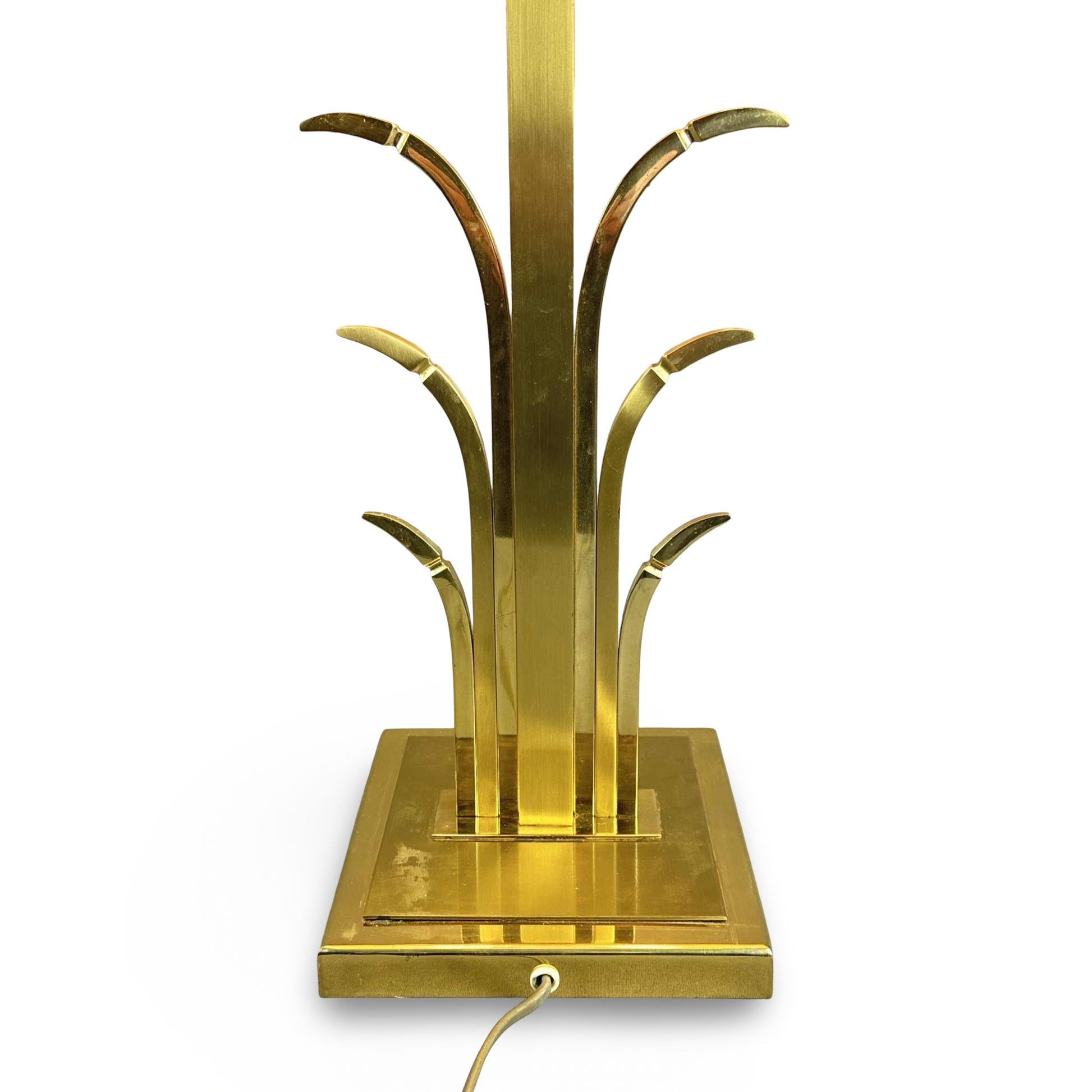 Messing Palmen Tischleuchte im 70er Jahre Design aus Frankreich mit goldener Oberfläche und exotischer Form