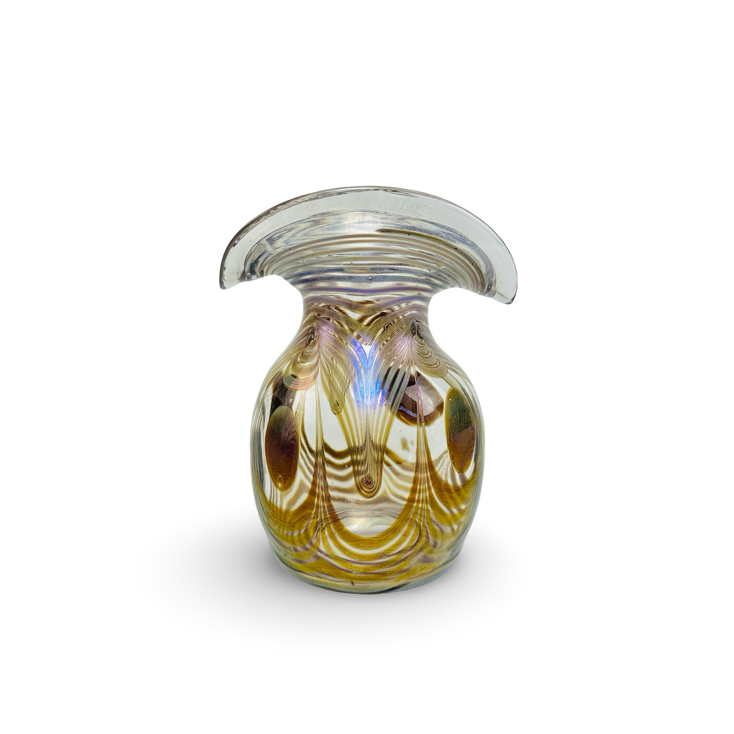 Signierte Glasvase Pfauenauge von Erwin Eisch 1987 Glashütte Eisch, 16 cm hoch, 9,5 cm Durchmesser, sehr guter Zustand