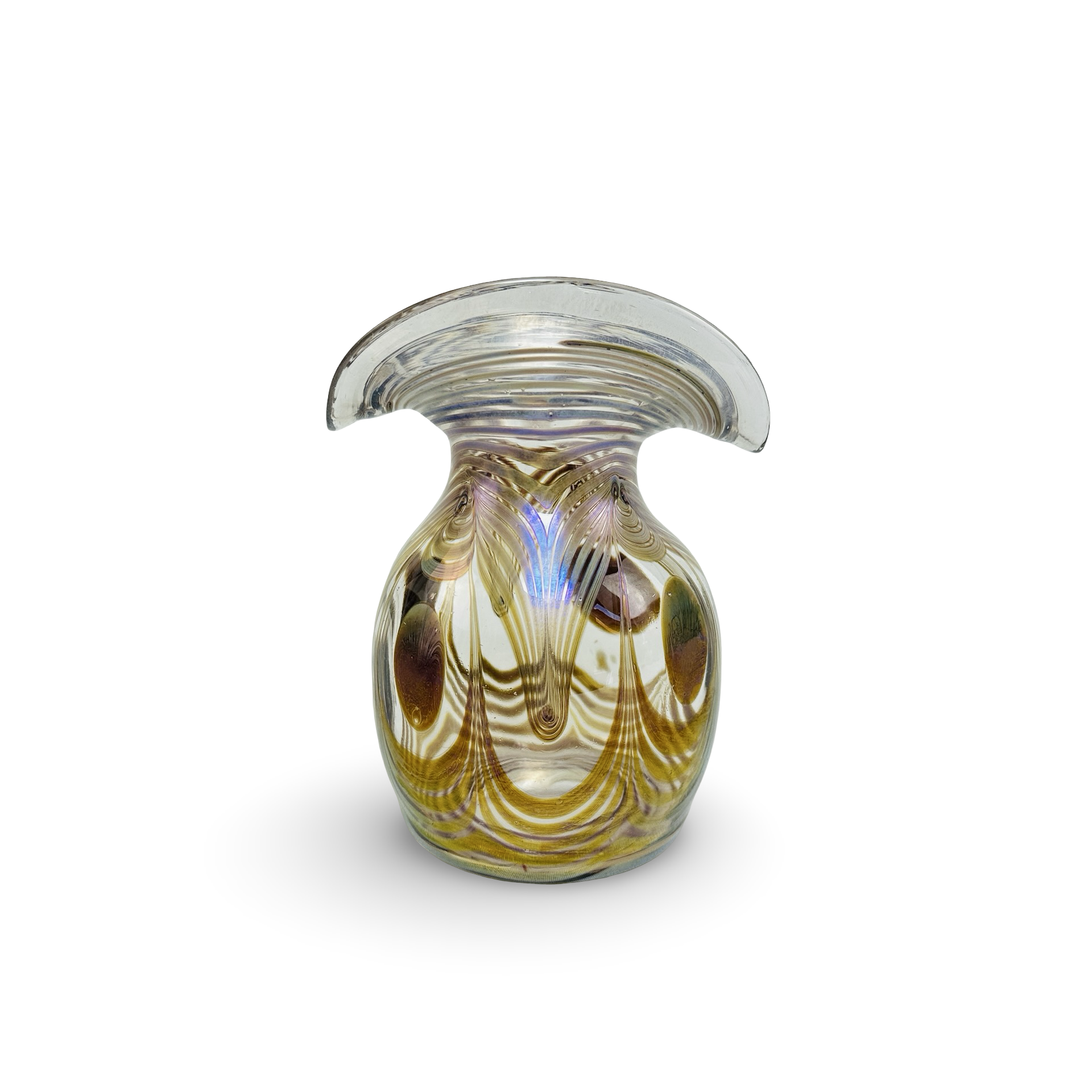 Signierte Glasvase Pfauenauge von Erwin Eisch 1987 Glashütte Eisch, 16 cm hoch, 9,5 cm Durchmesser, sehr guter Zustand
