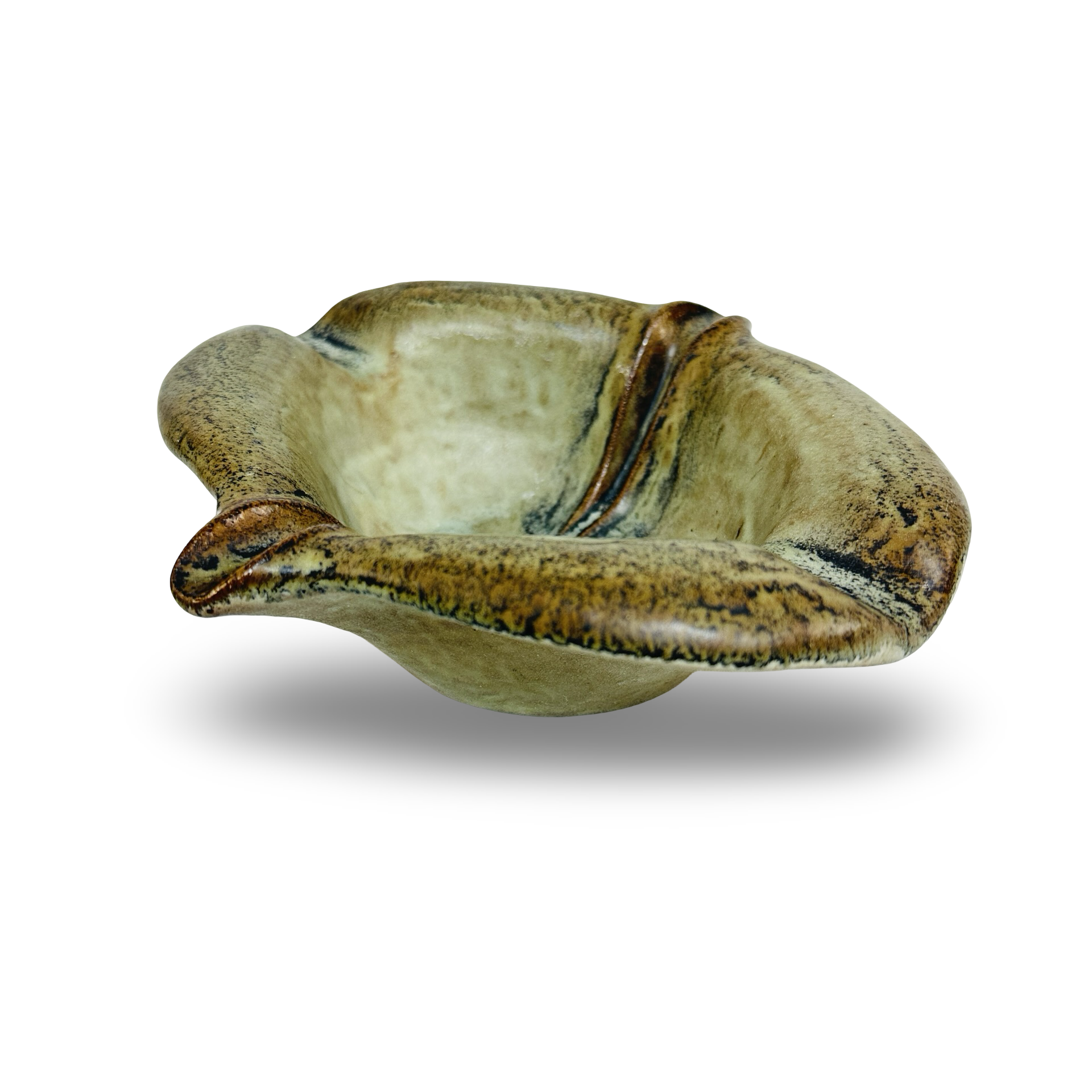 Studiokeramik qus Aschenbecher aus den 1980er Jahren, rechteckig, braun, handgefertigt, 16,5x15x5 cm