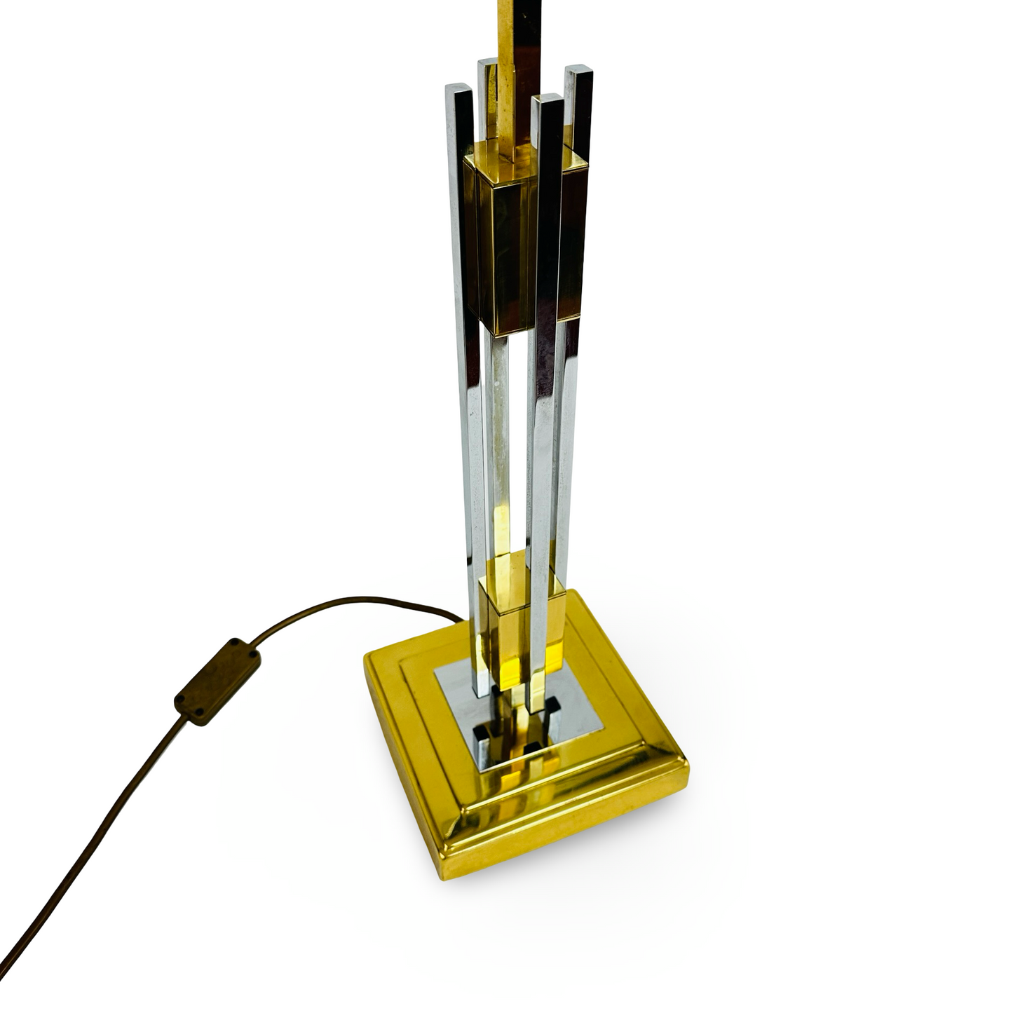 Belgo Chrom Hollywood Regency Tischleuchte aus Messing und Chrom, 1970er, 71,5 cm hoch, 46 cm breit, guter Zustand, 2 x E27 Fassungen, LED geeignet