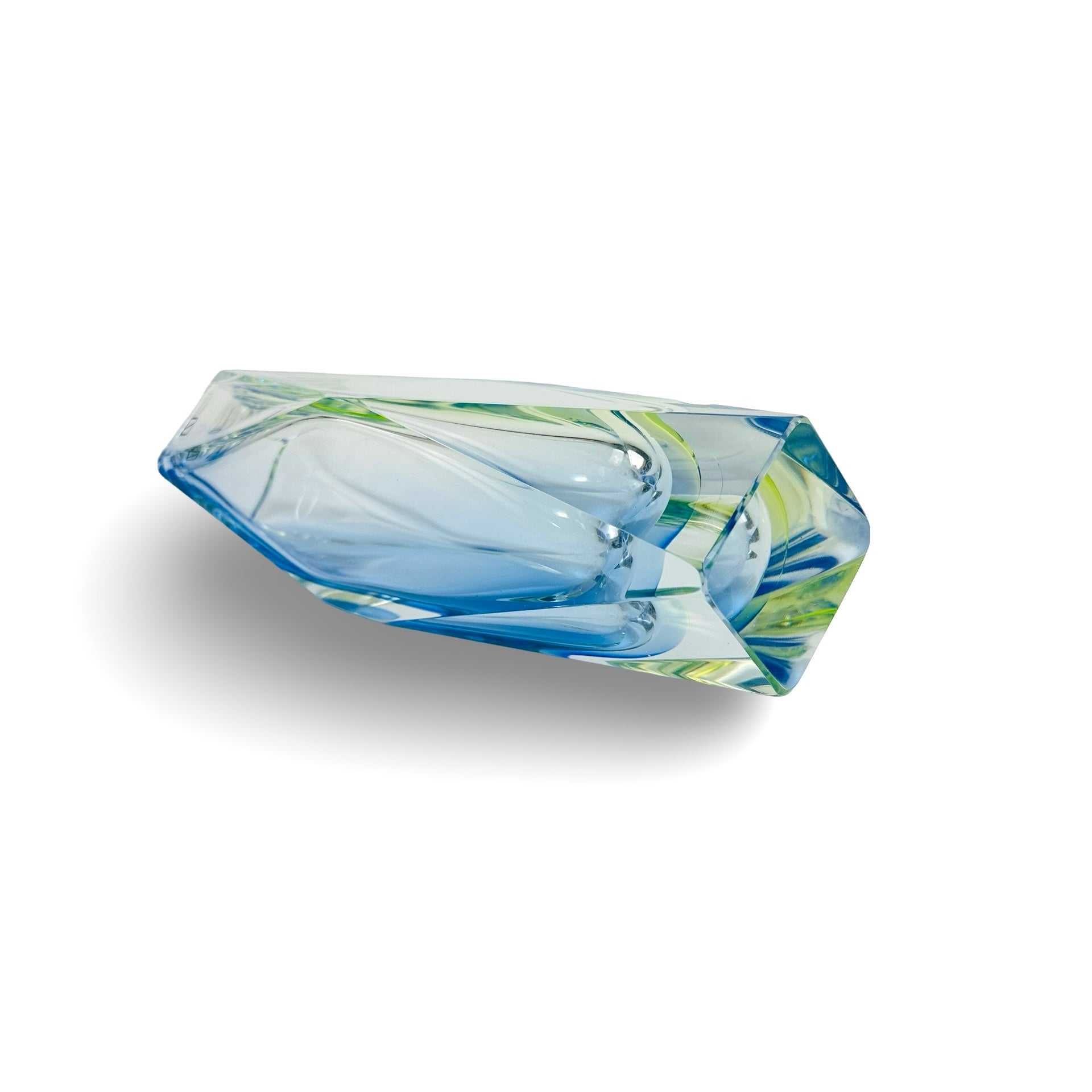 Vincenzo Nason Murano Sommerso-Vase blau-chartreuse aus den 1970er Jahren mit originalem Label und prismatischem Schliff
