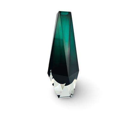 Mid-Century Murano Sommerso-Vase, Schrägansicht mit Facettenschliff und Farbverlauf von Smaragd zu Tannengrün