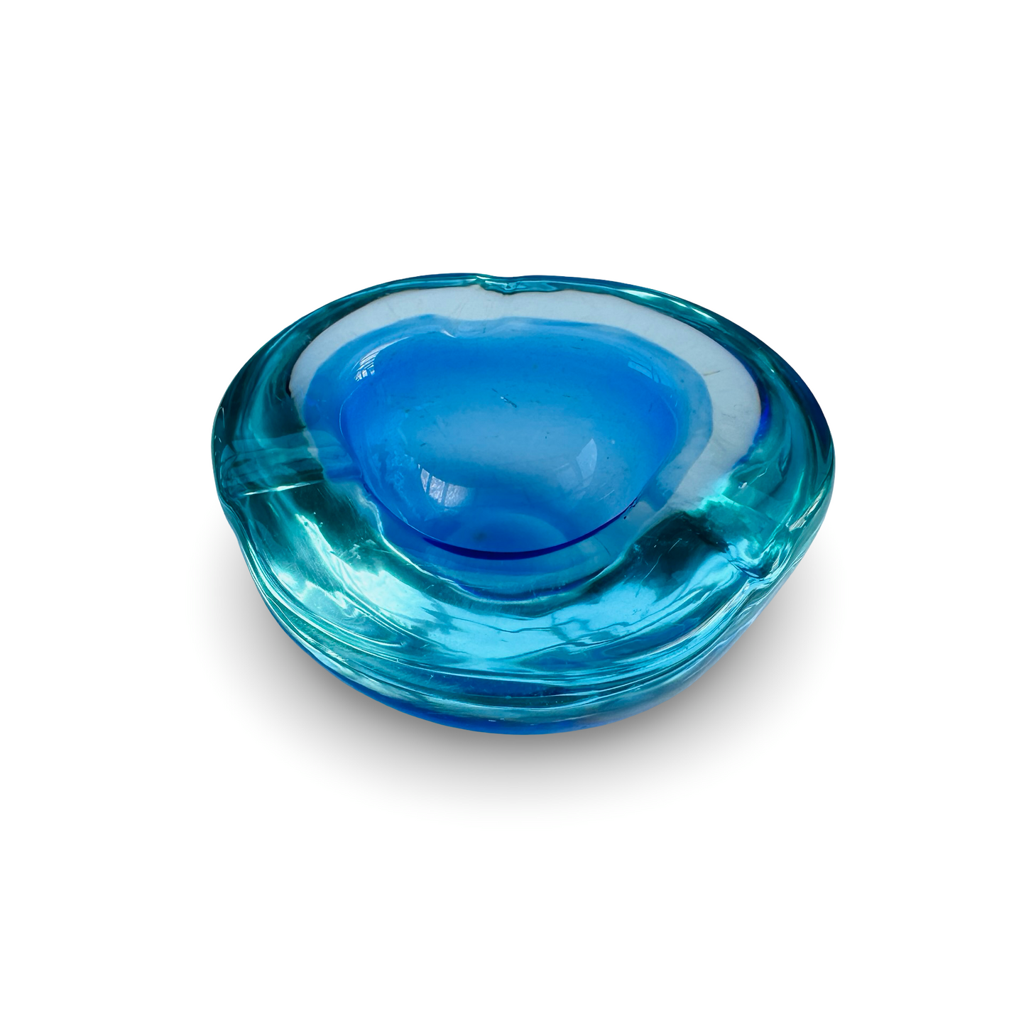 Blauer Murano Aschenbecher aus den 1970ern, Durchmesser 10,5 cm, Höhe 4,5 cm, guter Zustand