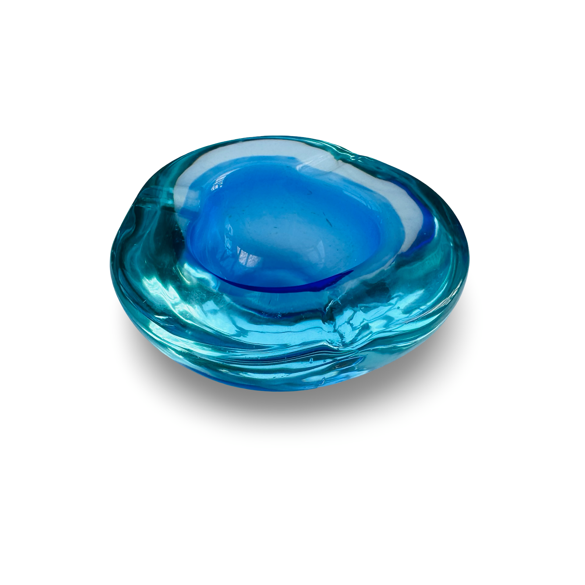 Blauer Murano Aschenbecher aus den 1970ern, Durchmesser 10,5 cm, Höhe 4,5 cm, guter Zustand