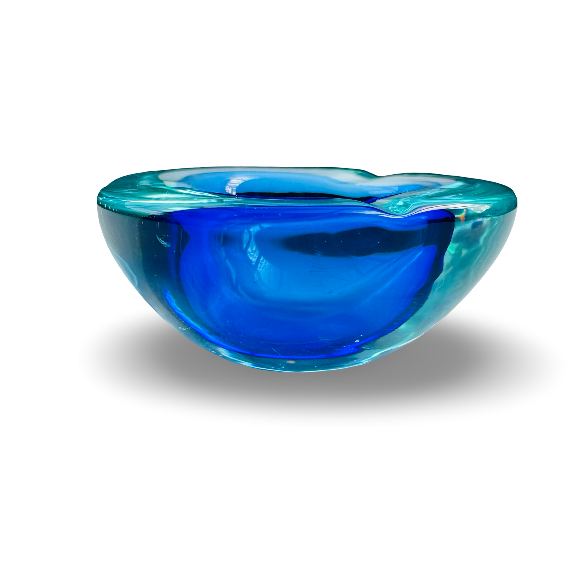 Blauer Murano Aschenbecher aus den 1970er Jahren, Durchmesser 10,5 cm, Höhe 4,5 cm, guter Zustand