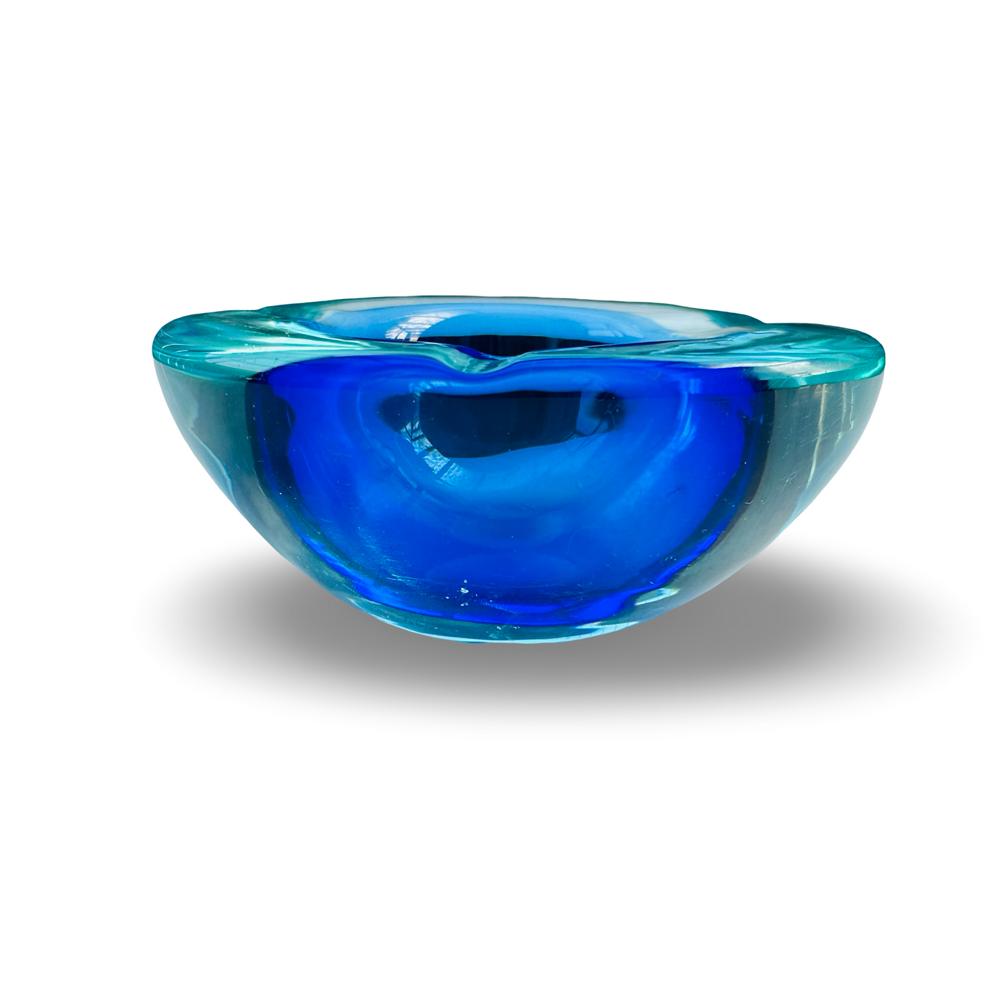 Blauer Murano Aschenbecher aus den 1970er Jahren, Durchmesser 10,5 cm, Höhe 4,5 cm, guter Zustand