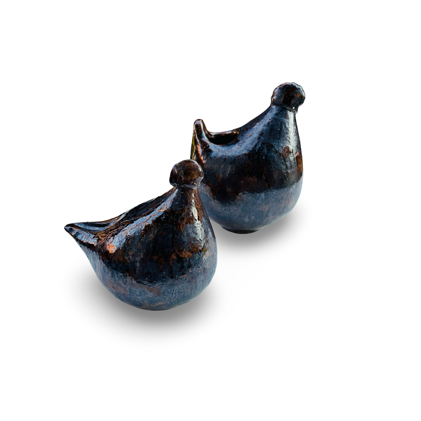 Zwei signierte Studiokeramik Statuen in Vogelform aus den 1970er Jahren, guter Zustand