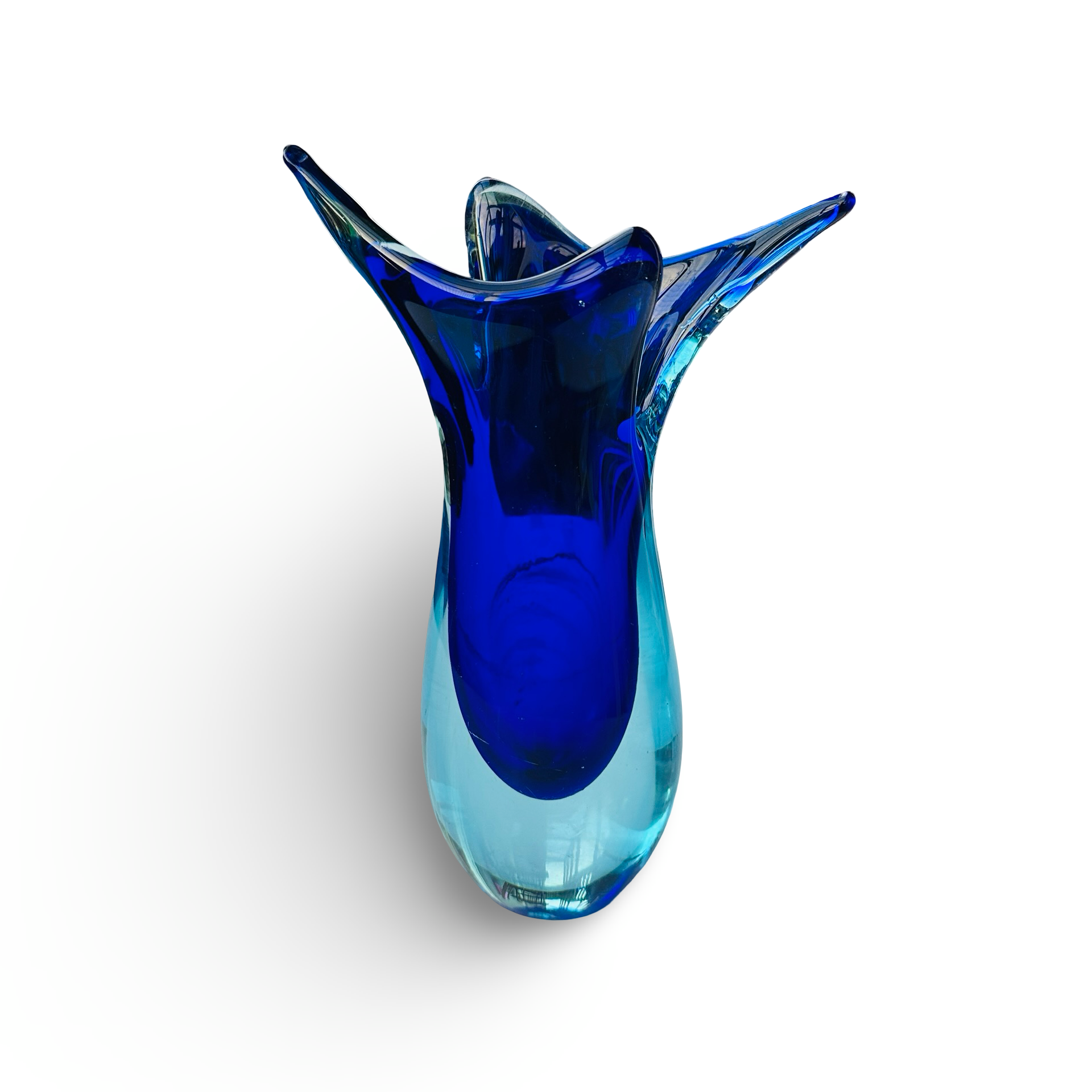 Blaue Morano Sommerso Vase mit Fischmotiv Vintage 60er Jahre