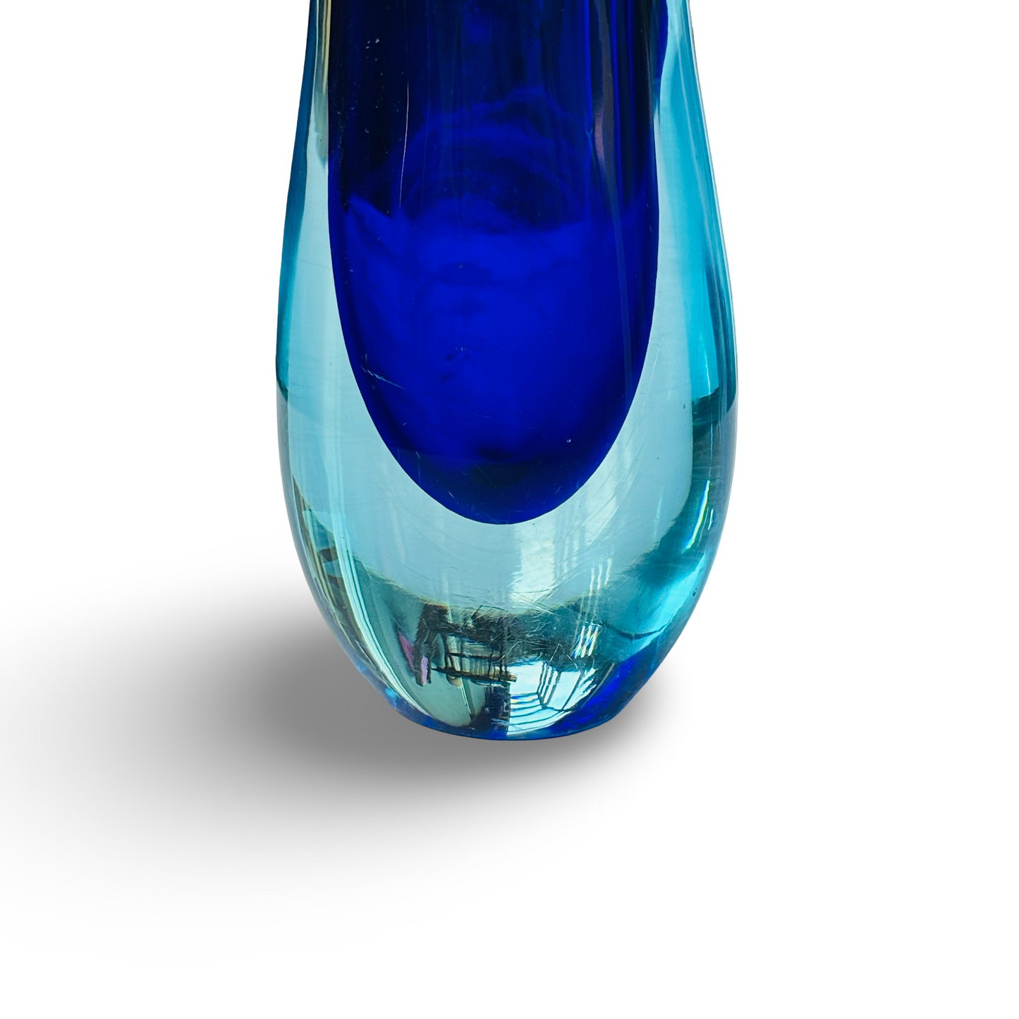 Blaue Morano Sommerso Vase mit Fischmotiv 60er Jahre vintage, 24x16x8 cm, sehr guter Zustand