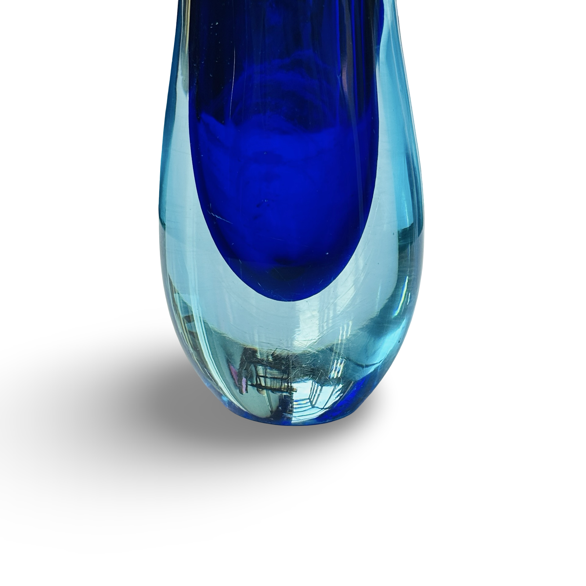 Blaue Morano Sommerso Vase mit Fischmotiv 60er Jahre vintage, 24x16x8 cm, sehr guter Zustand