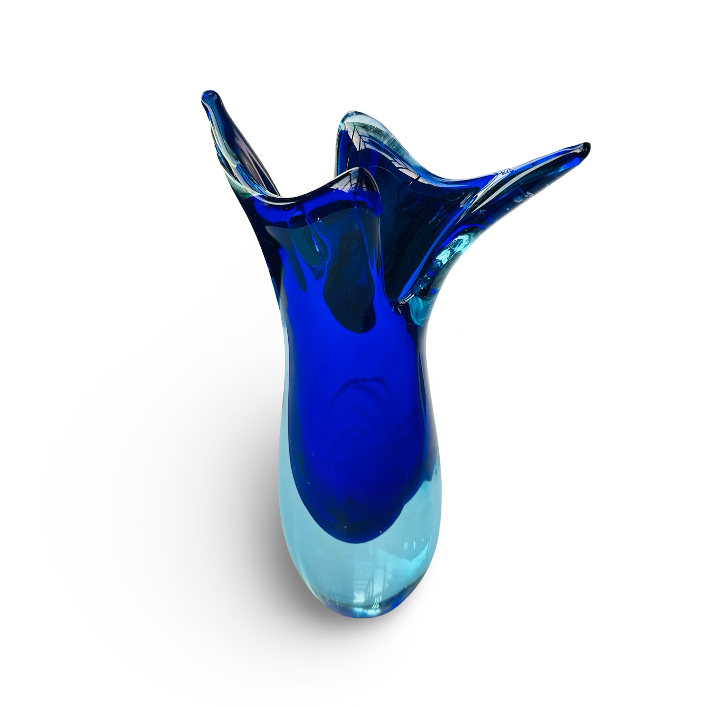 Blaue Morano Sommerso Vase mit Fischmotiv 60er Jahre vintage in sehr gutem Zustand, 24x16x8 cm