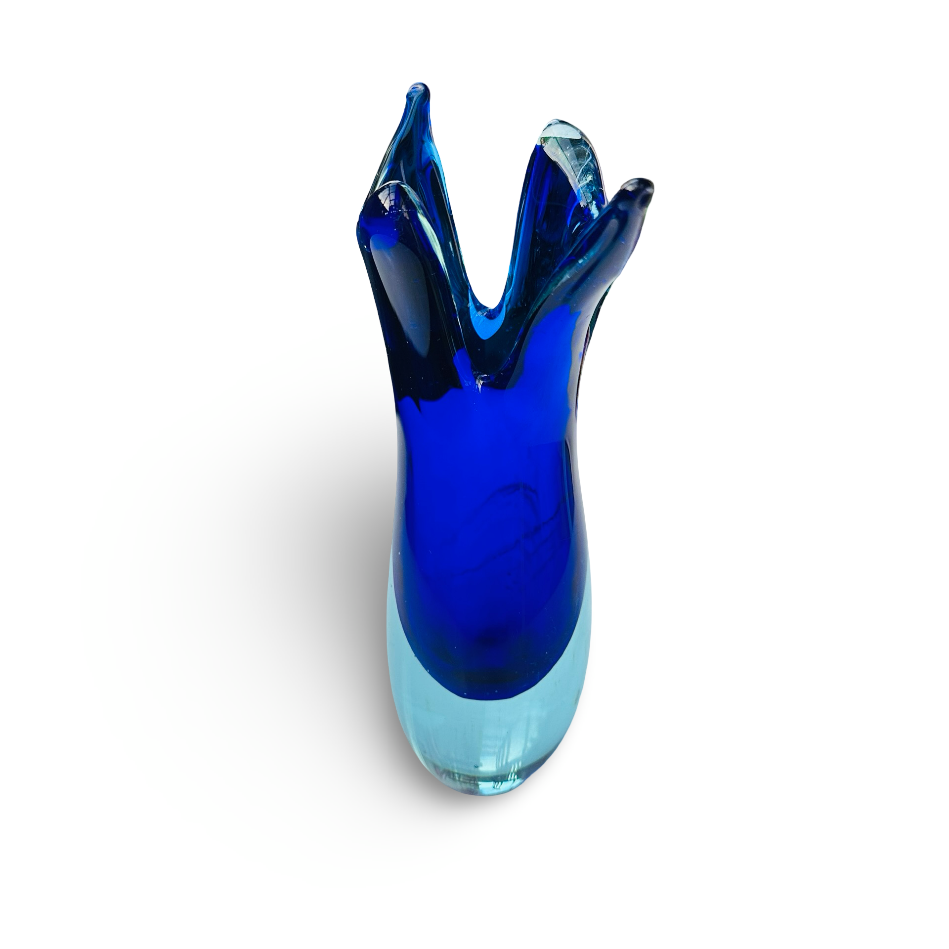Blaue Morano Sommerso Vase mit Fischmotiv, 60er Jahre, vintage, 24x16x8 cm, guter Zustand